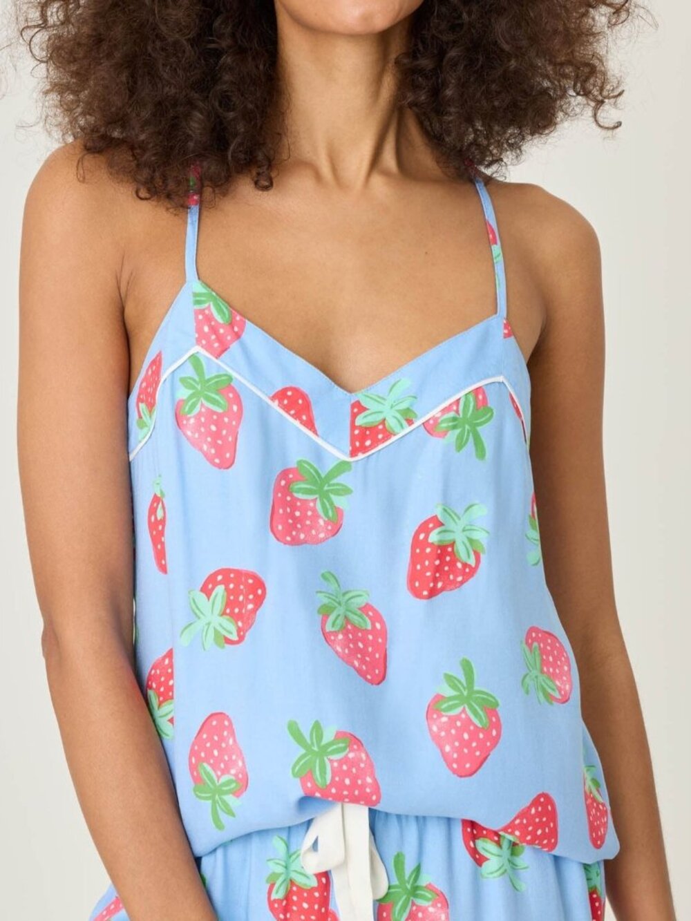 PJ Salvage Lazy Days Strawberry Pajama Tank Top Lounge Sleep Blue Size Large NEW